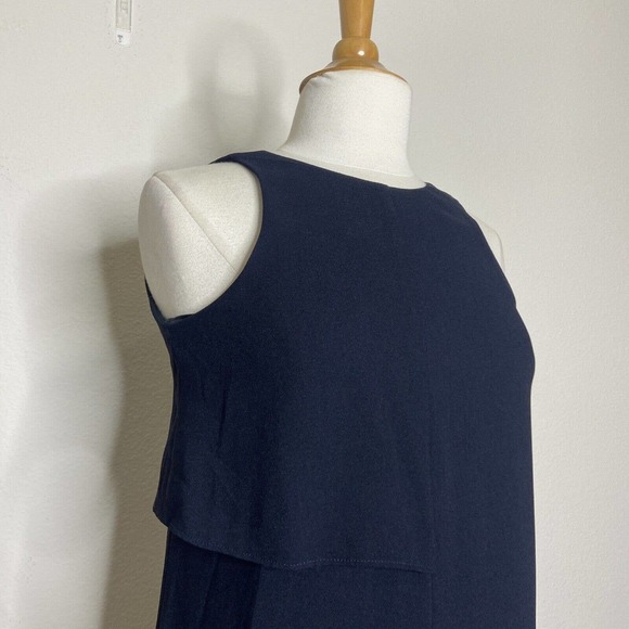 Oak + Fort Navy Overlay Sleeveless Leg Slit Dress Sz Xs - Picture 2 of 10
